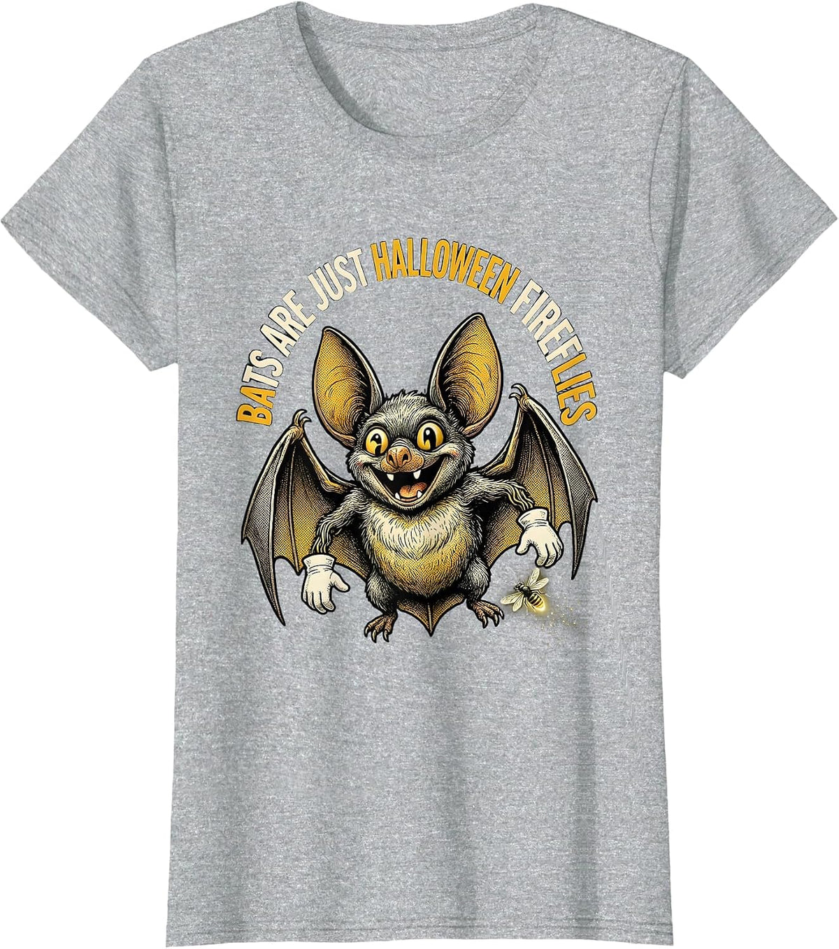 Bats Are Just Halloween Fireflies Retro Cartoon Bat Lover T-Shirt - Heather Grey
