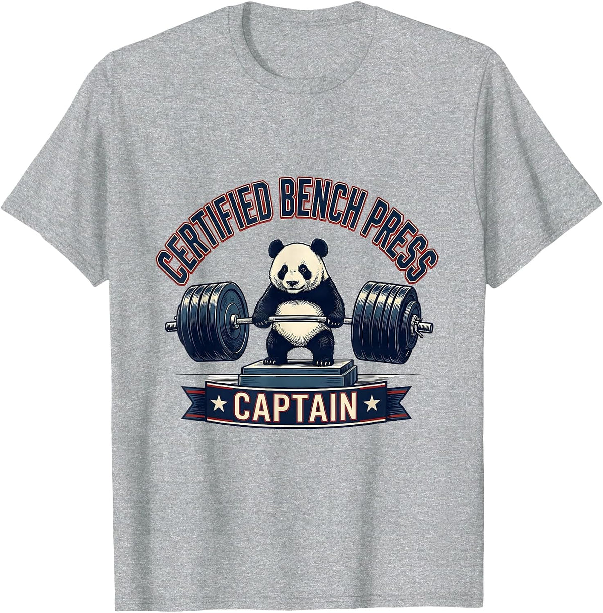 Men's Certified Bench Press Captain Funny Panda Gym Weightlifting T-Shirt - Heather Grey