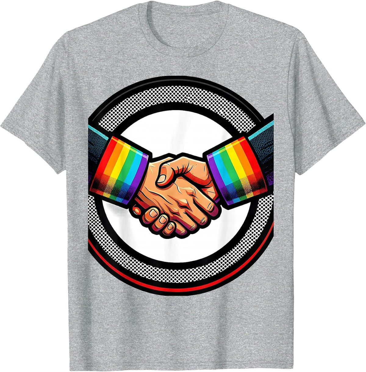 Men's Rainbow Pride Clasped Hands Unity Design T-Shirt - Heather Grey