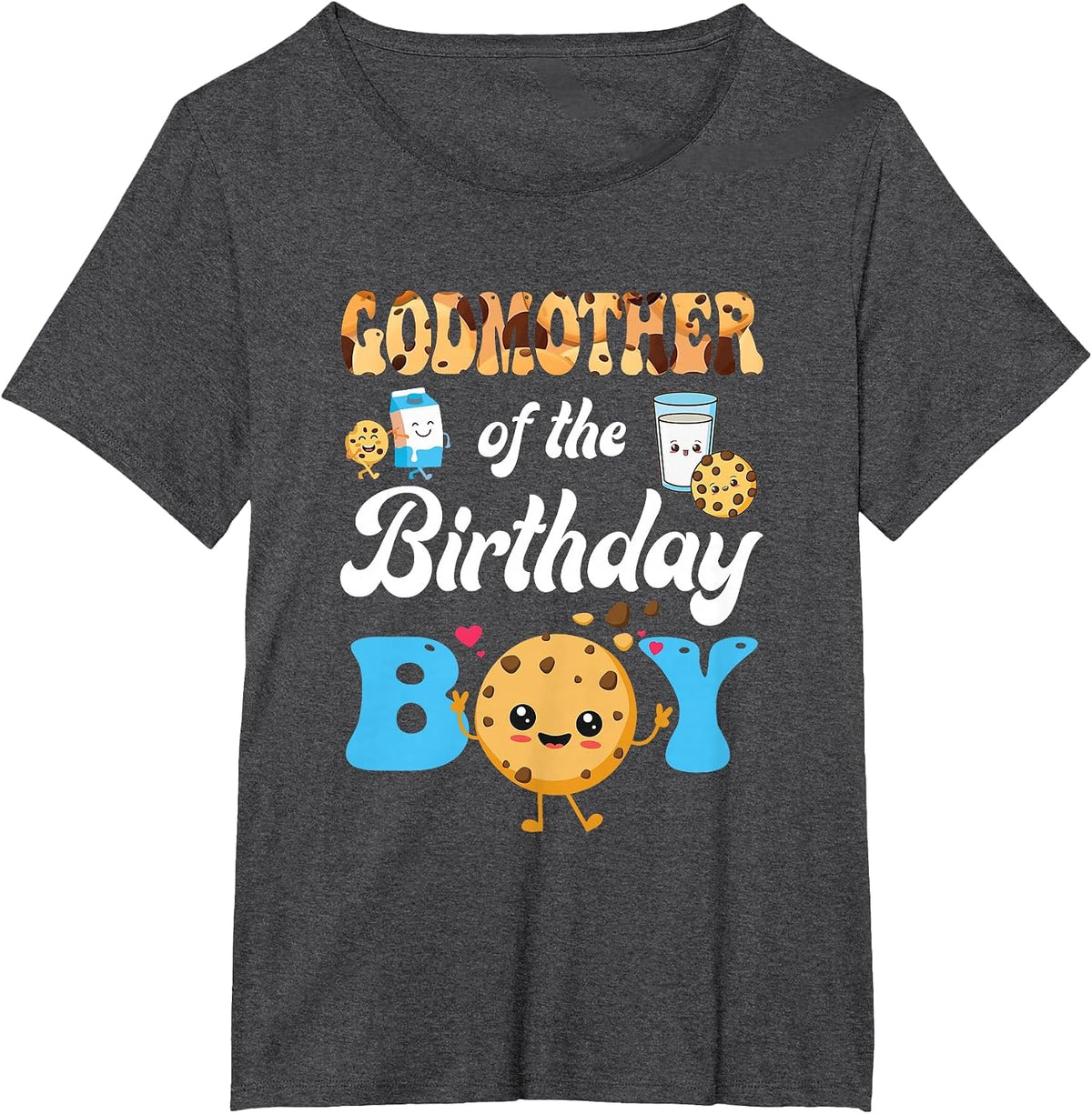 Godmother of The Birthday Boy Milk and Cookies 1St Birthday T-Shirt - Dark Heather Grey