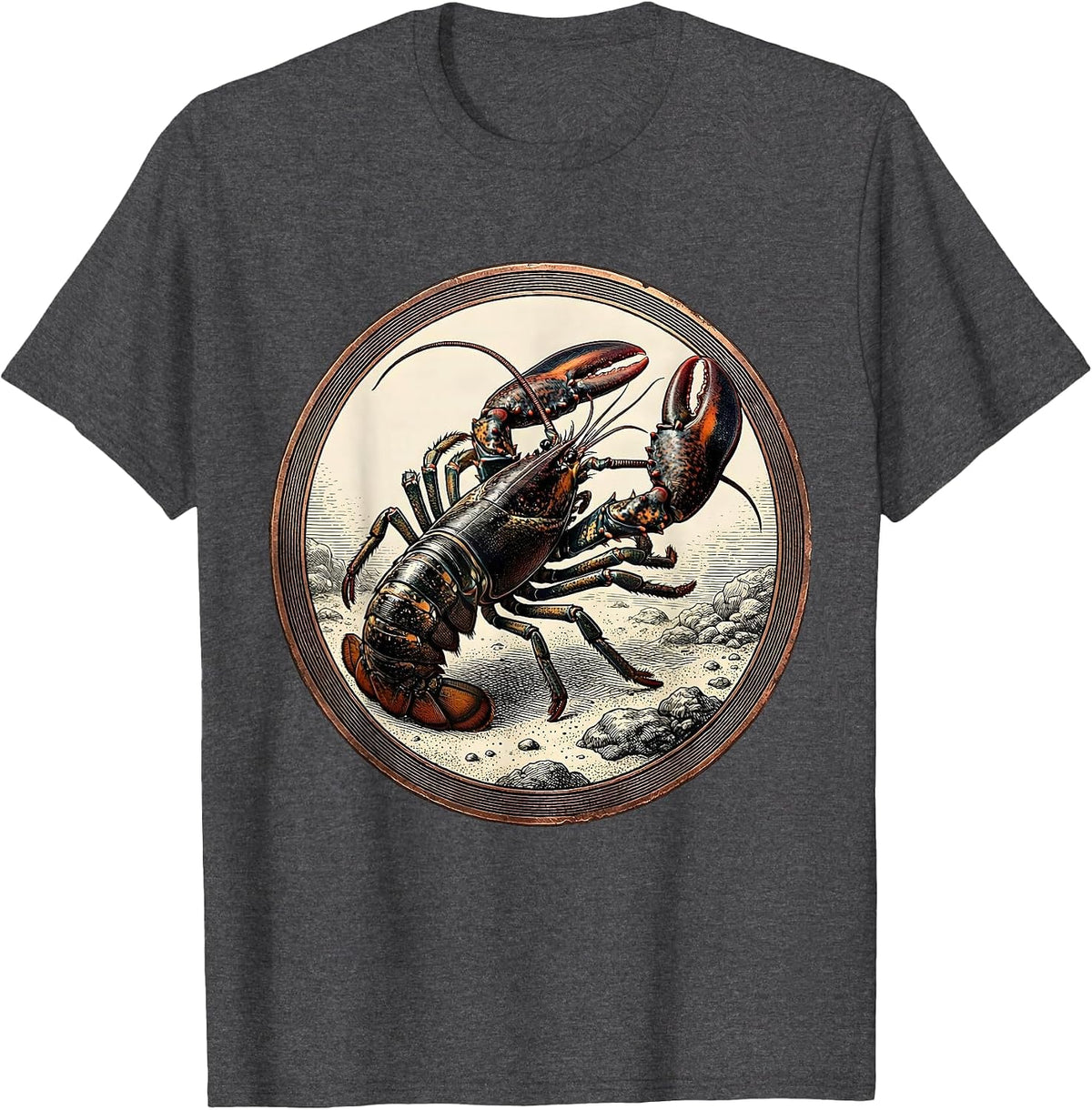 Lobster Silhouette Deep Ocean Floor Graphic T-Shirt - Dark Heather Grey