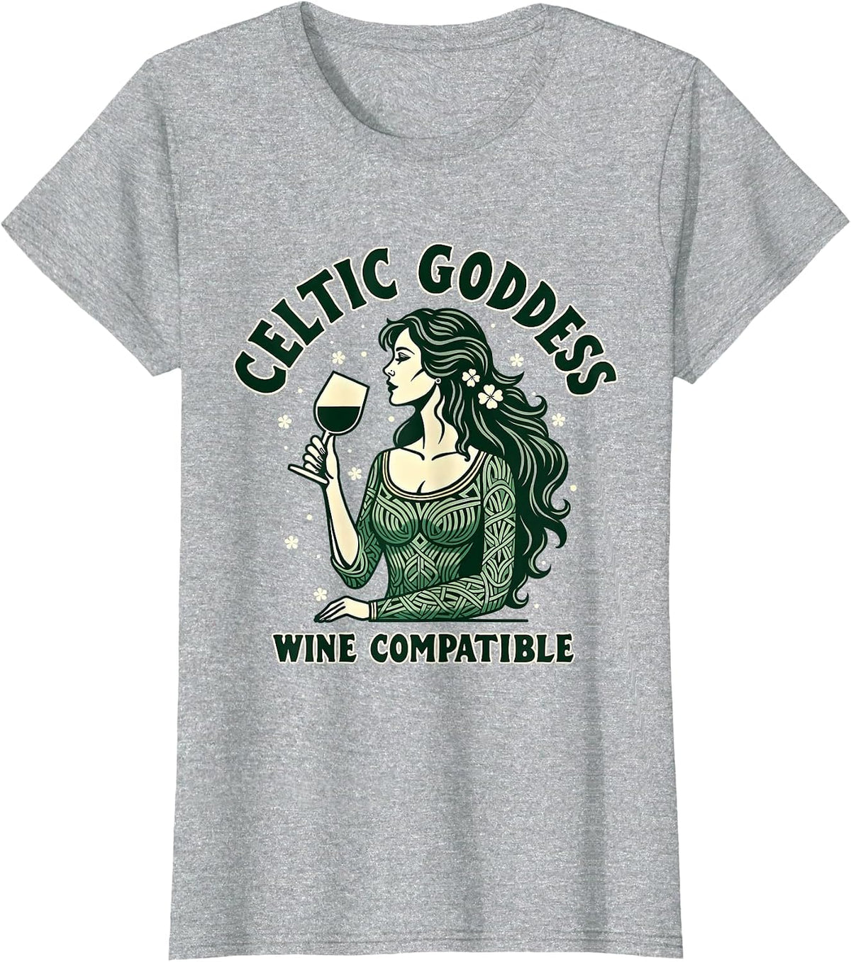 Celtic Goddess Wine Compatible St Patrick's Day T-Shirt - Heather Grey