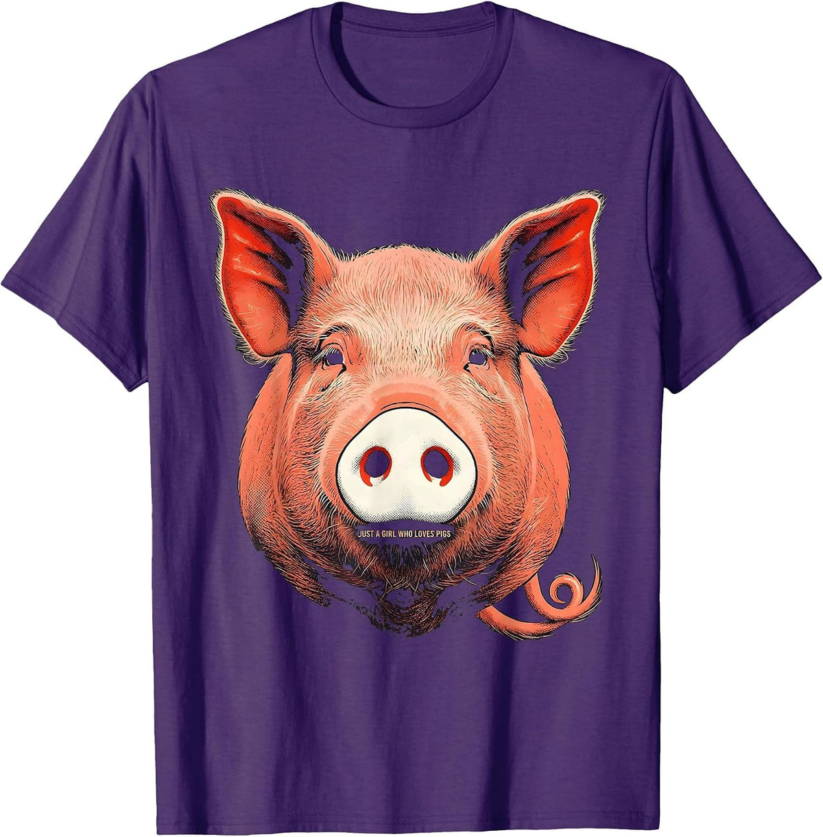 Just a Girl Who Loves Pigs Funny Pig Lover Screenprint T-Shirt - Purple