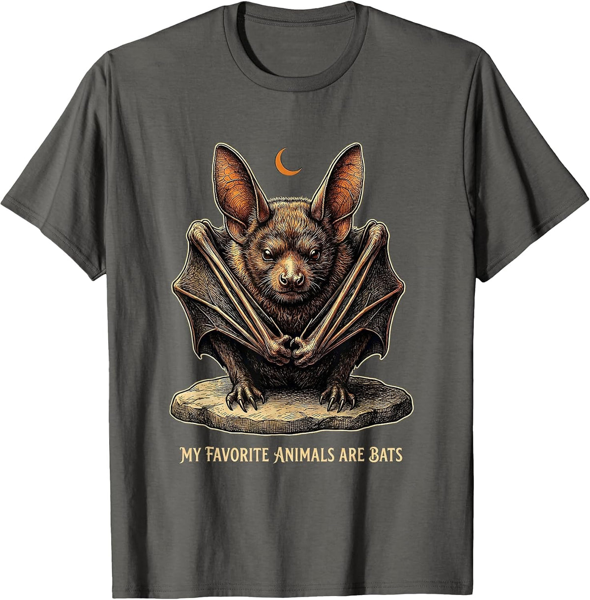 My Favorite Animals Are Bats Vintage Bat Lover Halloween T-Shirt - Asphalt Grey