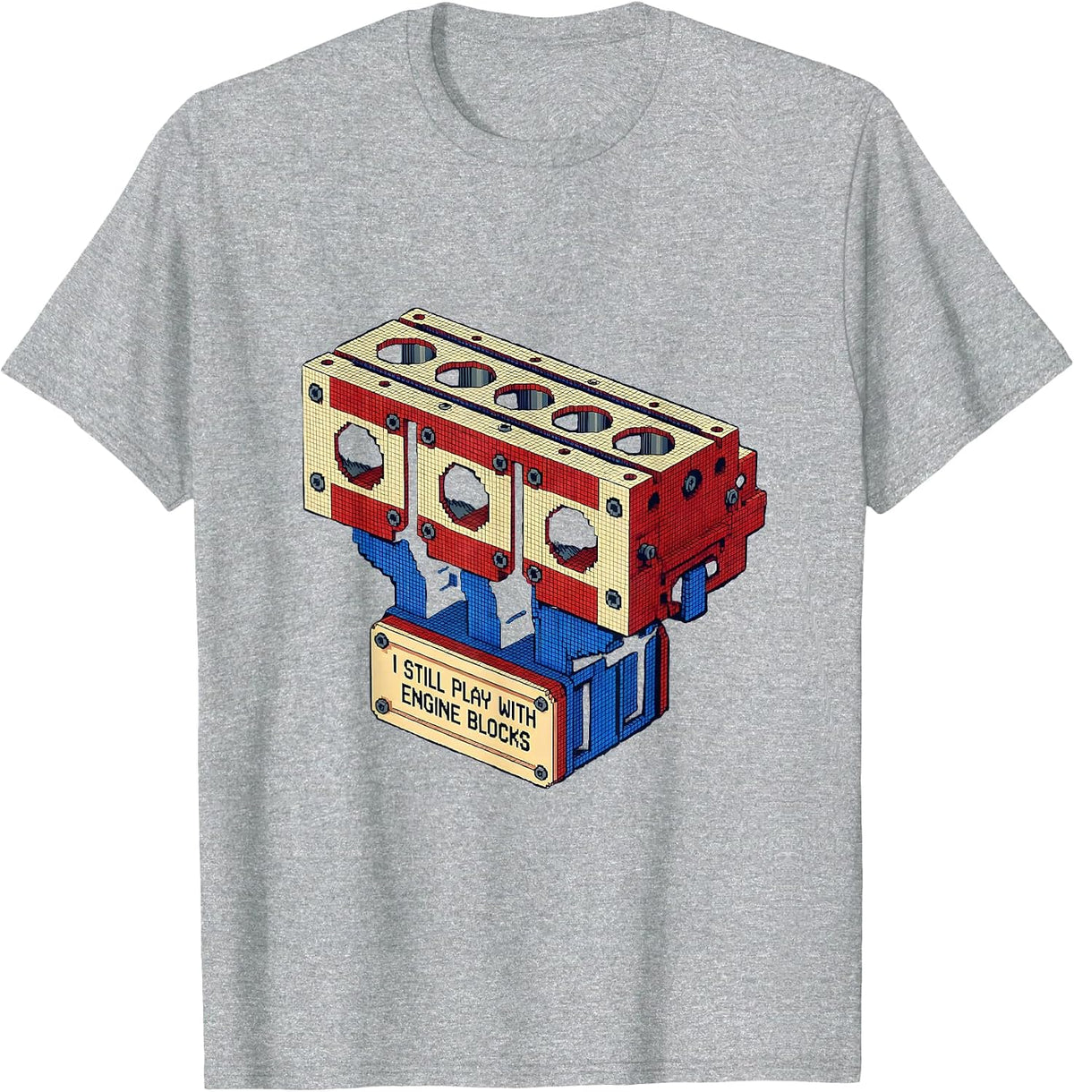 Men's I Still Play With Engine Blocks Pixel Art Mechanic Garage T-Shirt - Heather Grey