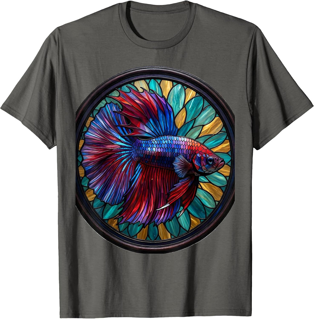 Betta Fish Ornate Flowing Fins Illustration T-Shirt - Asphalt Grey