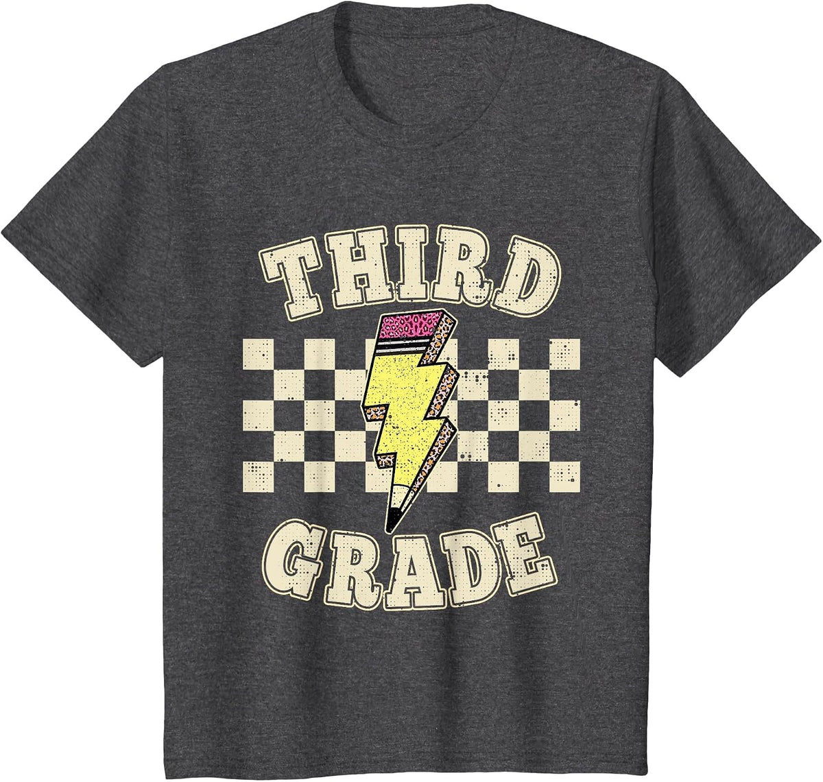 Third Grade Lighting Bolt Pencil Retro 3rd Grade Teacher T-Shirt - Dark Heather Grey
