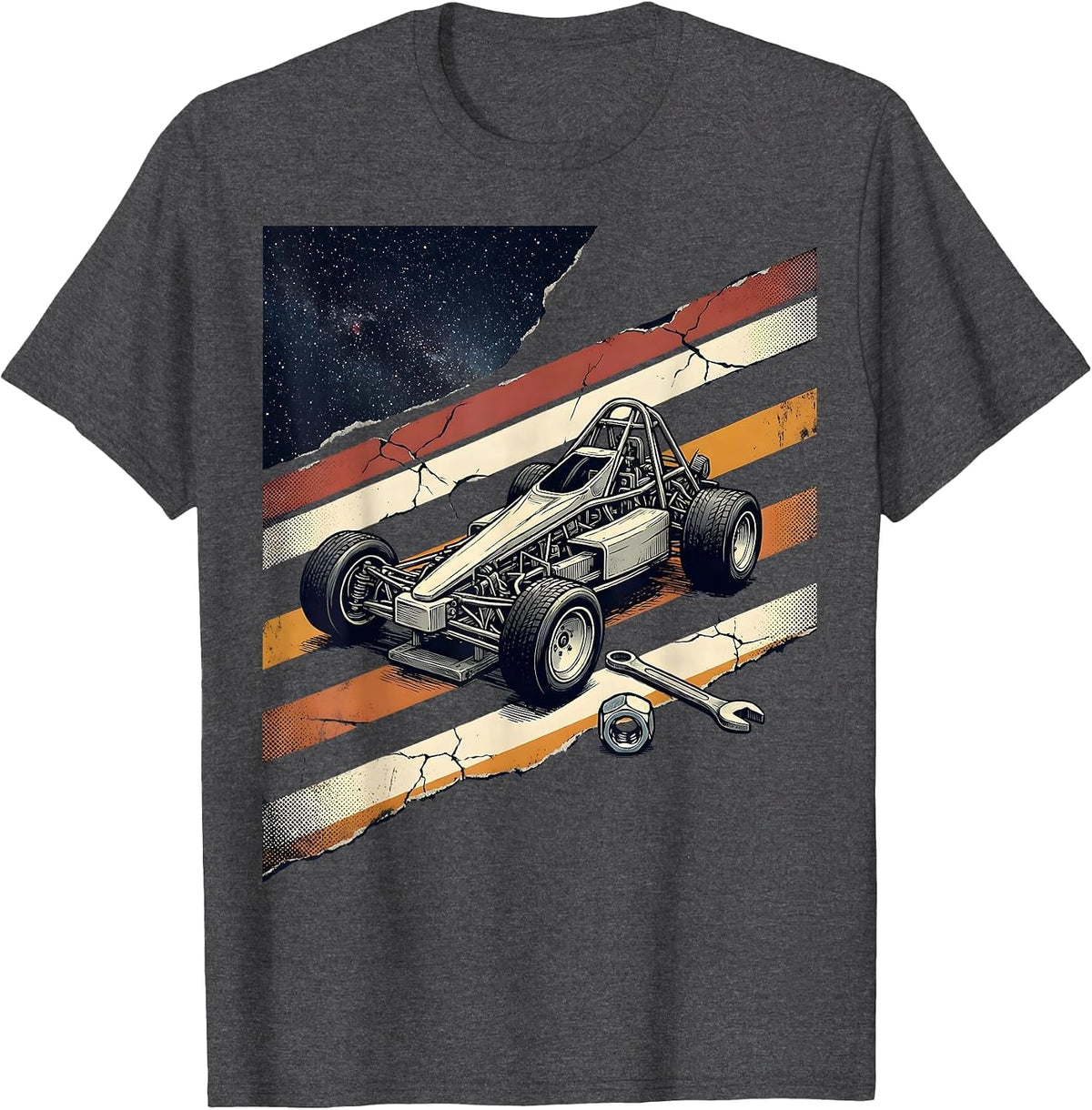 RC Dragster Chassis Distressed American Flag Racer T-Shirt - Dark Heather Grey