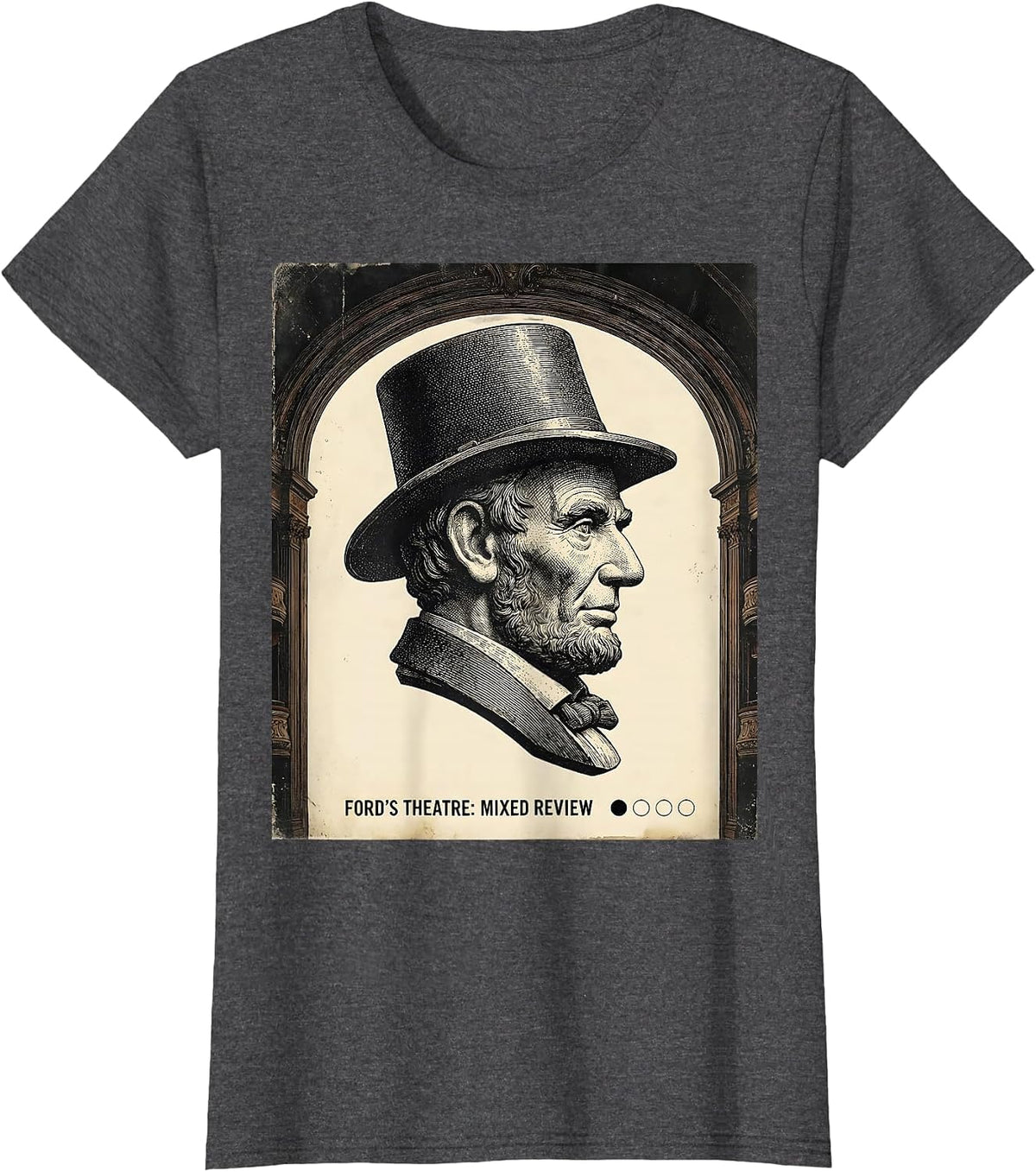 Women's Ford's Theatre: Mixed Review Vintage Abraham Lincoln T-Shirt - Dark Heather Grey