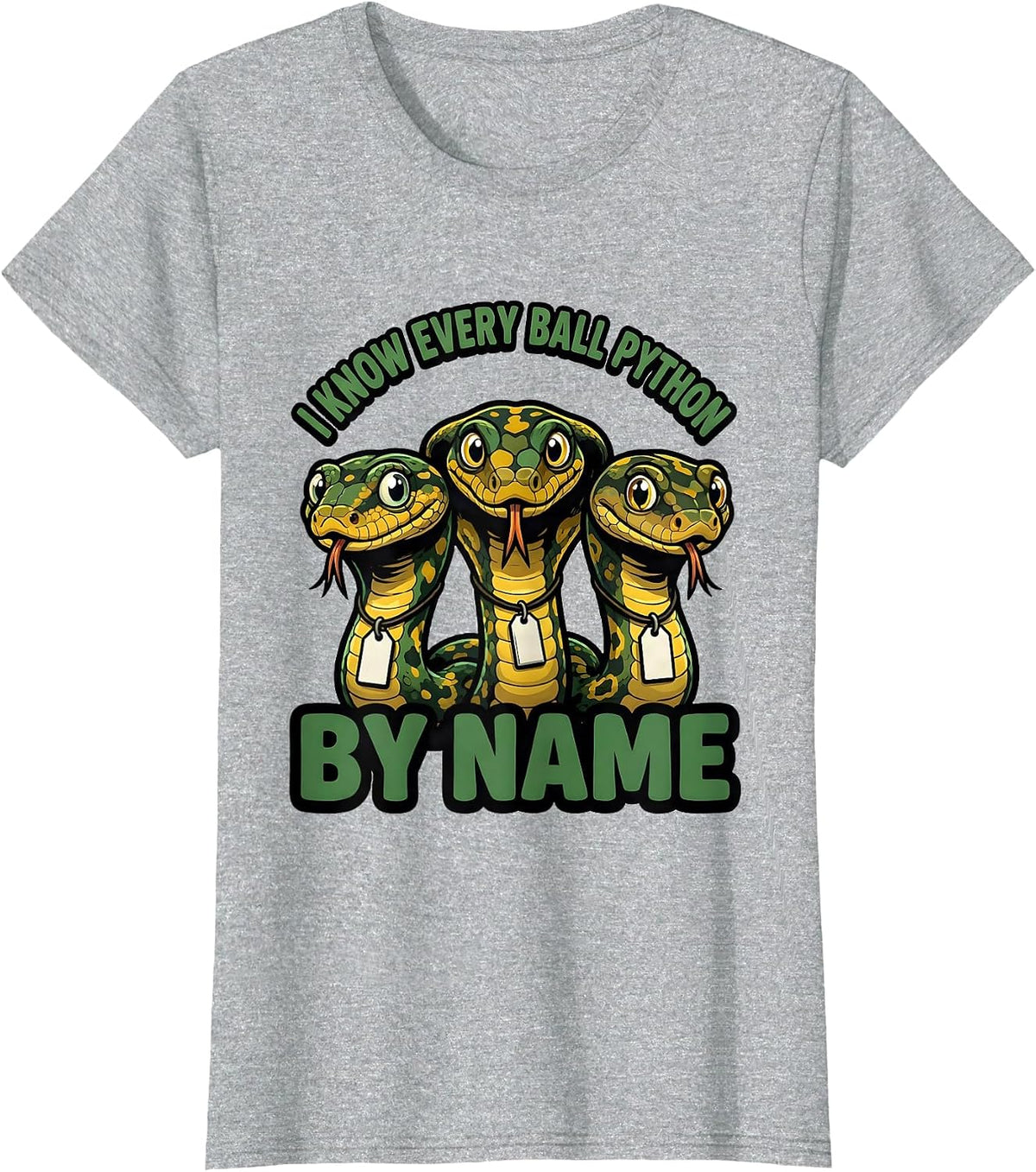 Women's I Know Every Ball Python By Name Funny Reptile Lover Humor T-Shirt - Heather Grey