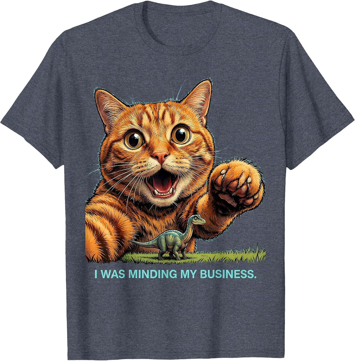 I Was Minding My Business Funny Cat Selfie Alien Cryptid T-Shirt - Heather Blue