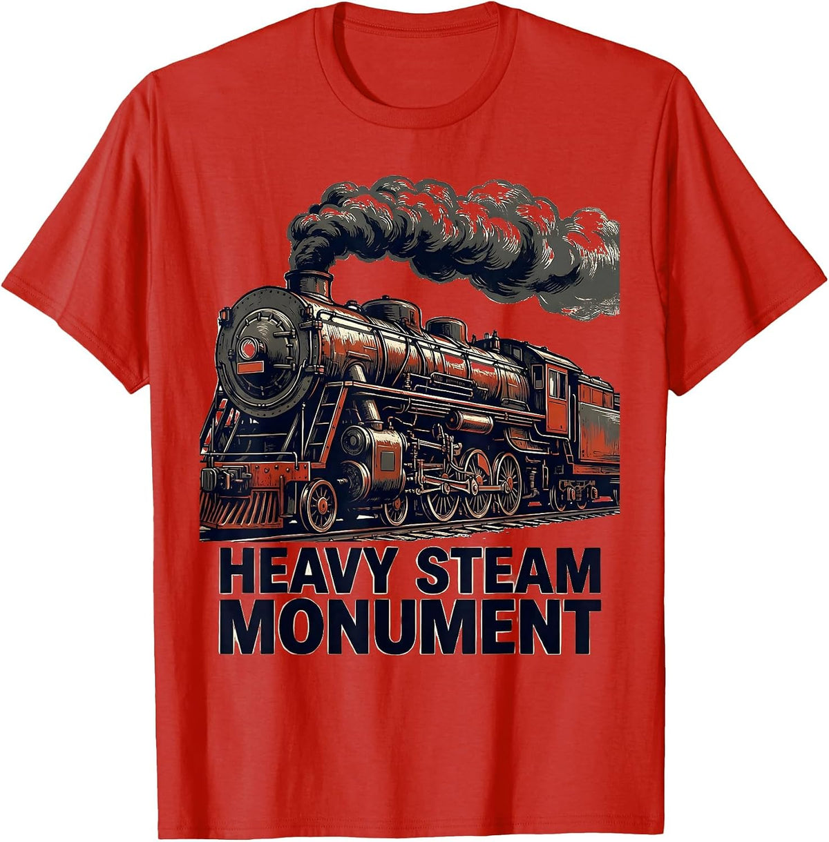 Men's Heavy Steam Monument Stencil Big Boy 4014 Steam Train T-Shirt - Red