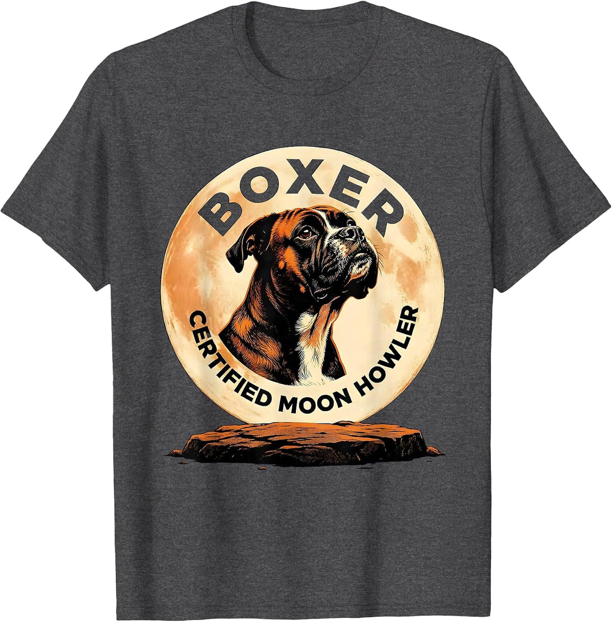 Men's Boxer Certified Moon Howler Retro Dog Breed Portrait T-Shirt - Dark Heather Grey
