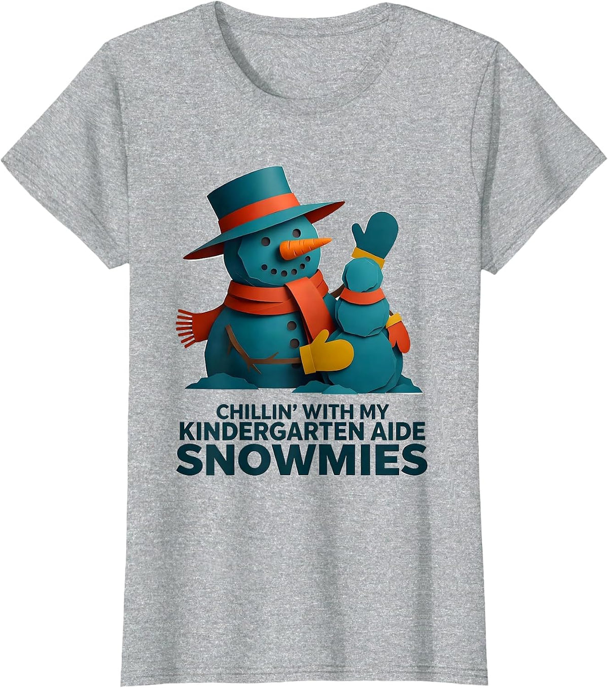 Women's Chillin' With My Kindergarten Aide Snowmies Teacher T-Shirt - Heather Grey