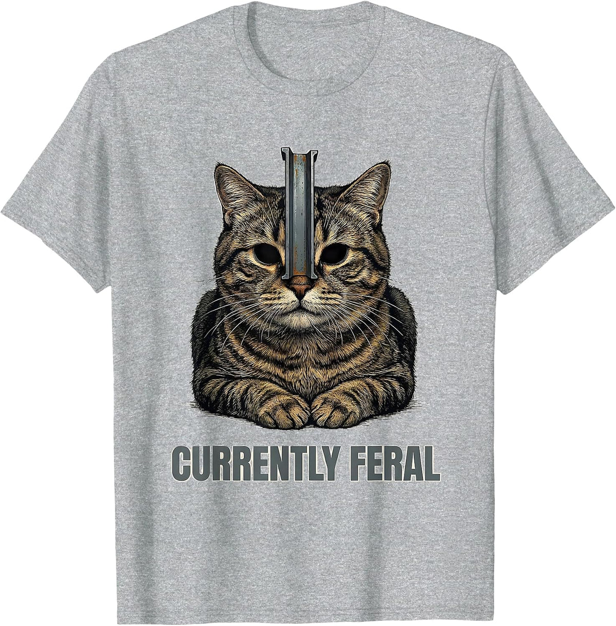 Men's Currently Feral Absurdist Cat Meme Cat Owner Humor T-Shirt - Heather Grey