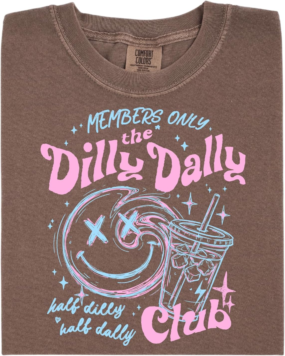 Garment Dyed Daily Club Shirt, Iced Coffee Lover Tee, Funny Coffee Shirt, Cute Aesthetic Coffee Tee - Espresso