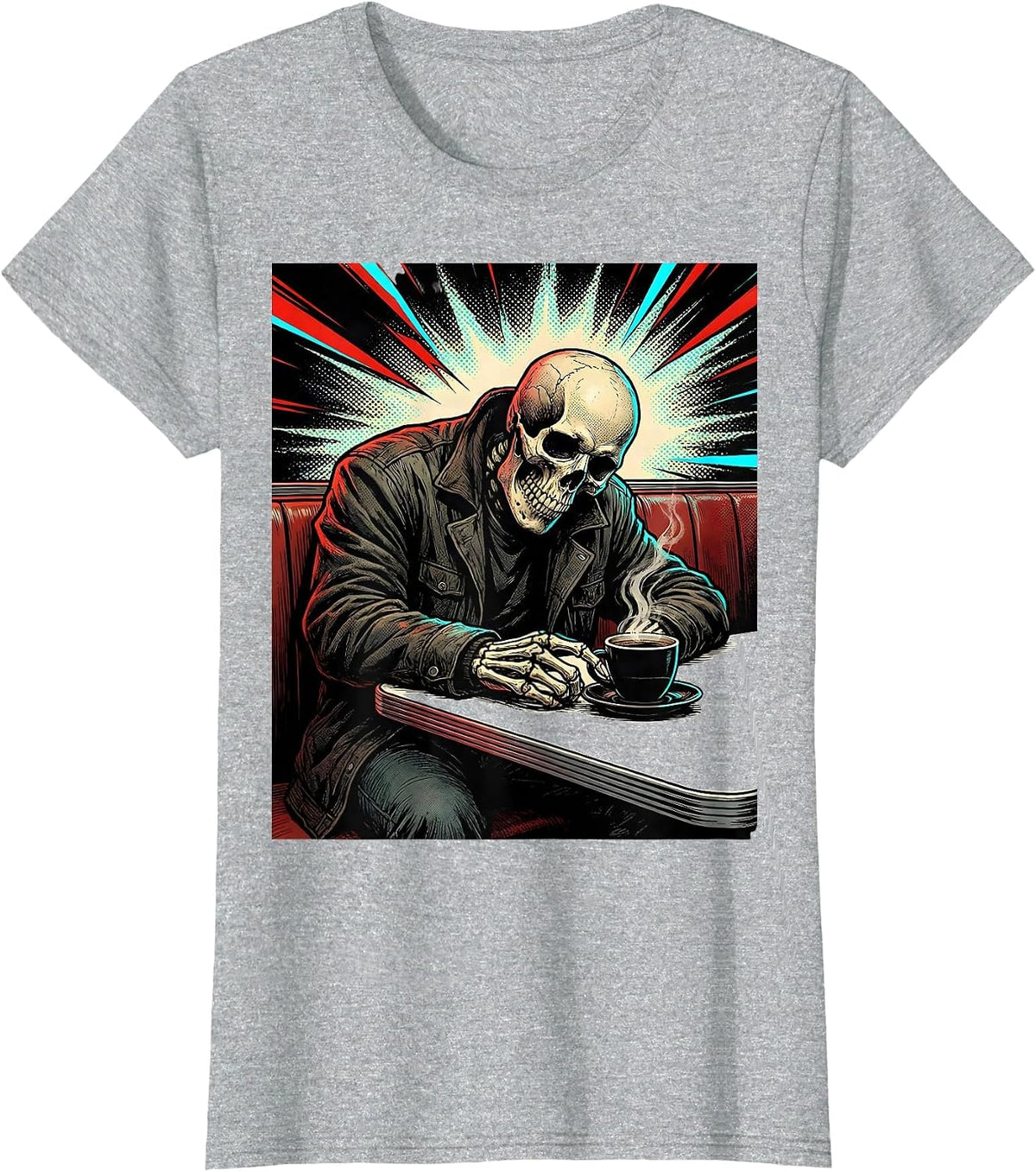 Skull Diner Y2K Grunge Alt Goth Comic T-Shirt - Heather Grey