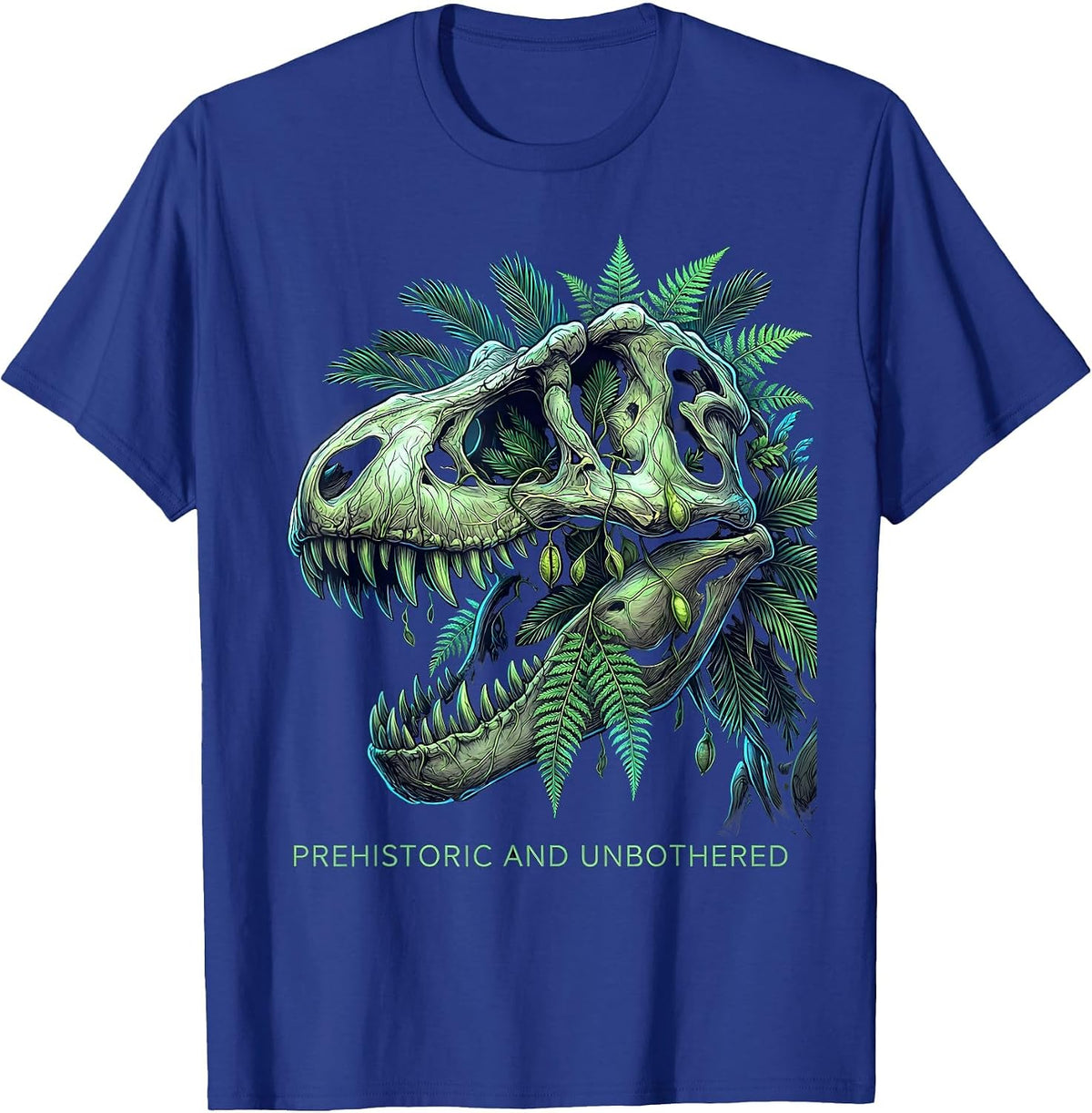 Men's Prehistoric and Unbothered Dinosaur Design T-Shirt - Royal Blue