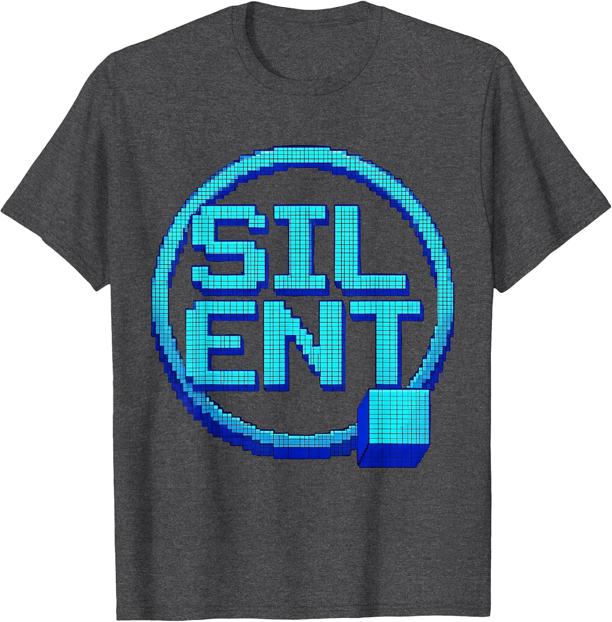 Men's Silent Pixel Art Funny Quirky Statement T-Shirt - Dark Heather Grey