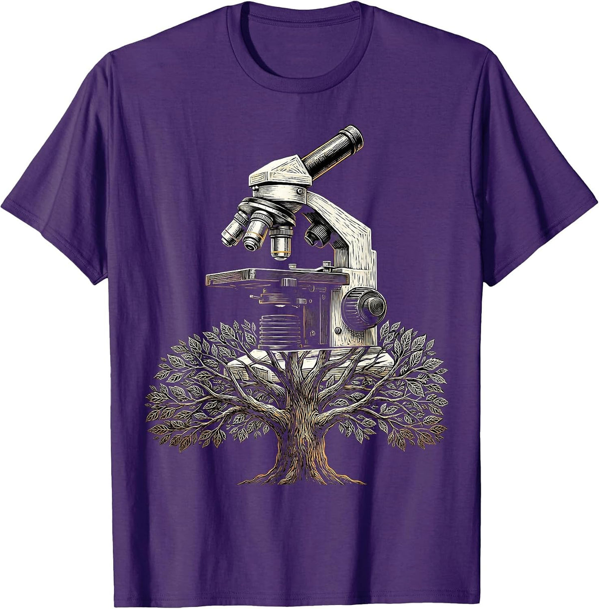 Men's Microscope Tree Shadow Science Nature Graphic T-Shirt - Purple