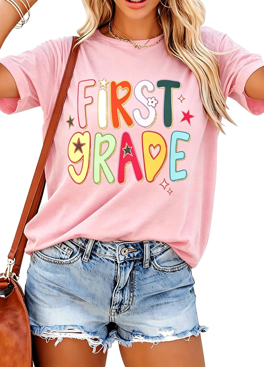 Teacher Shirts Women Kindergarten Teacher Shirt First Day of School Tee - Pink