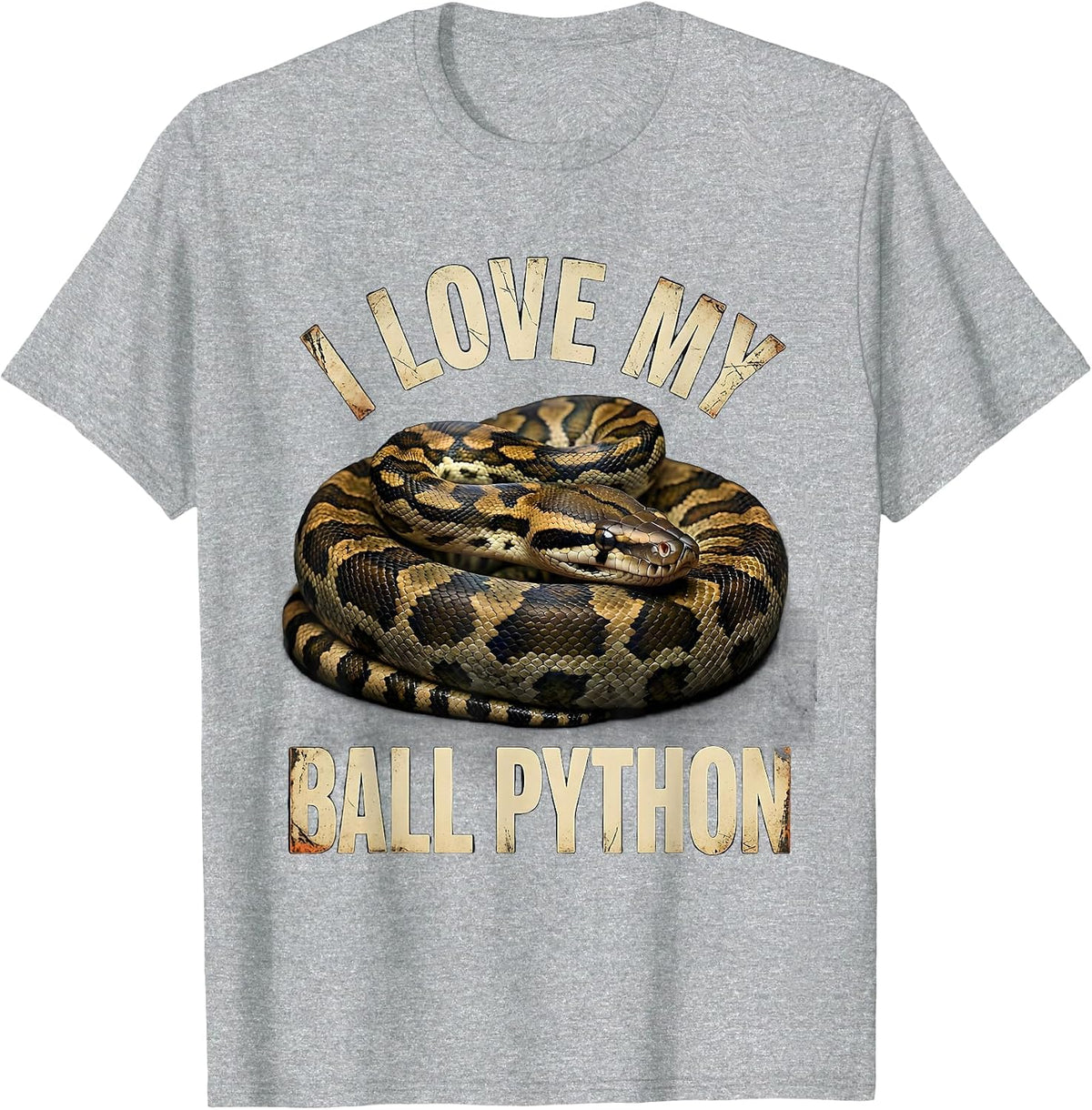 Men's I Love My Ball Python Distressed Funny Reptile Lover Gift T-Shirt - Heather Grey