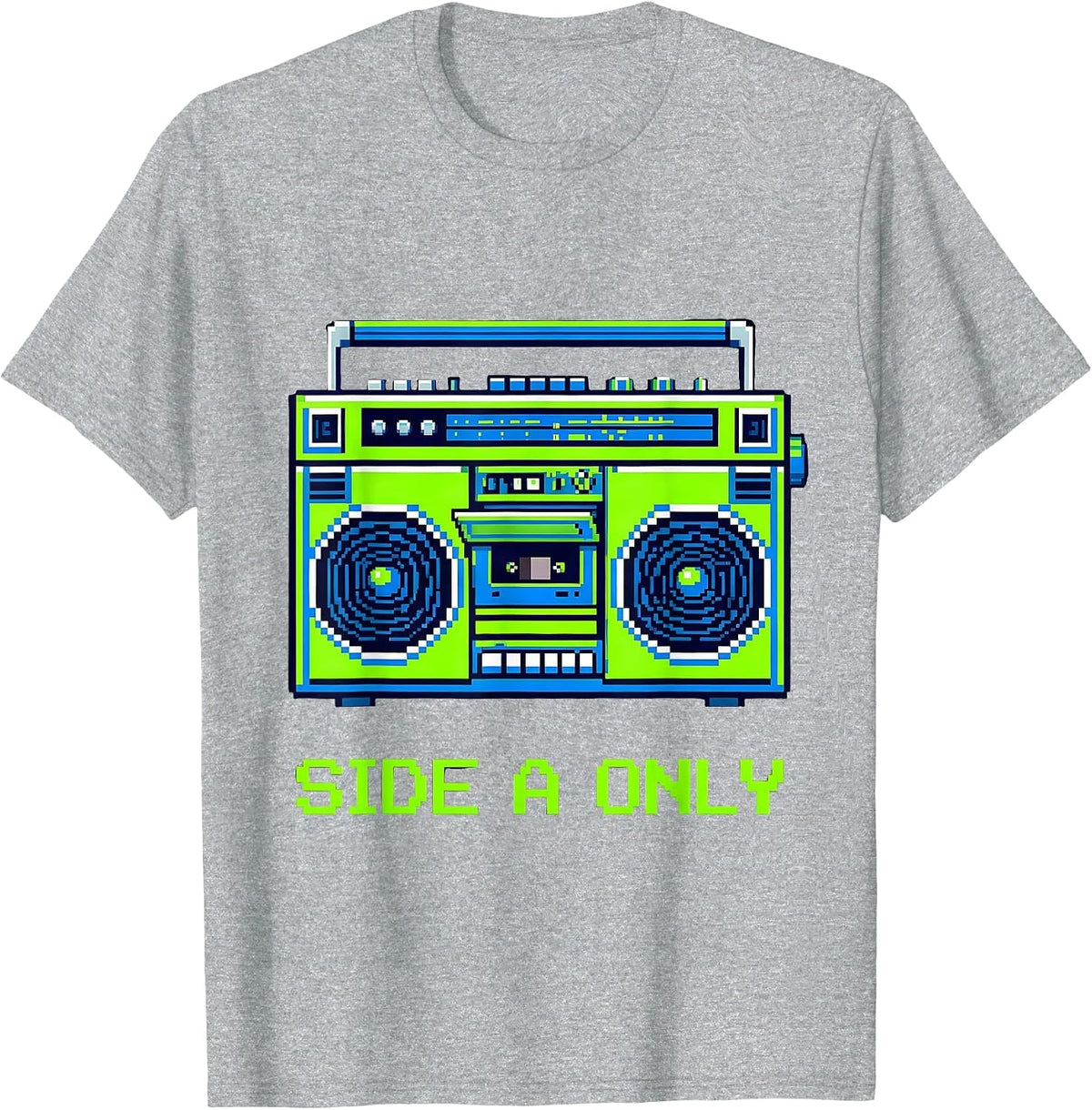 Men's Side A Only Pixel Art Retro Boombox Music Nostalgia T-Shirt - Heather Grey