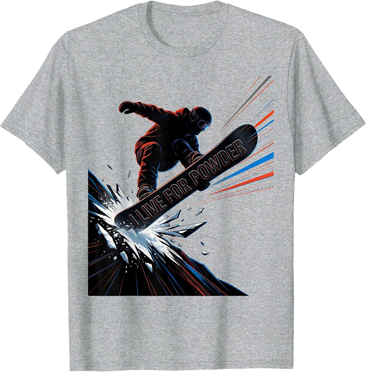Men's I Live For Powder Futurist Snowboarder Winter Sports Humor T-Shirt - Heather Grey