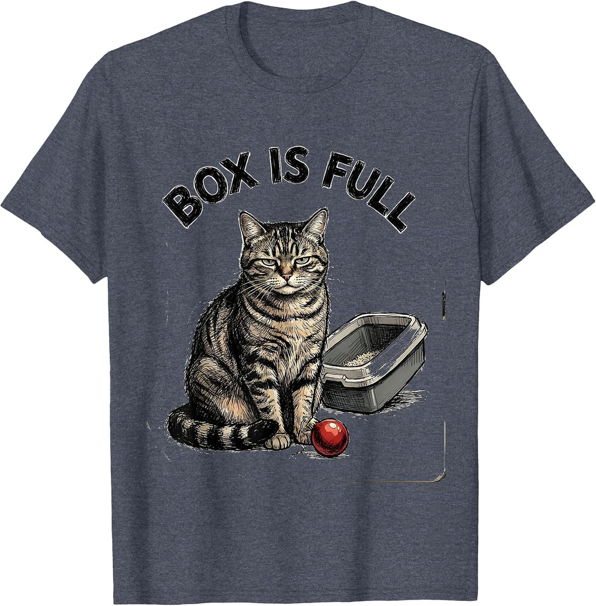 Box Is Full Hand-Sketched Cat Lover Christmas Grumpy Humor T-Shirt - Heather Blue