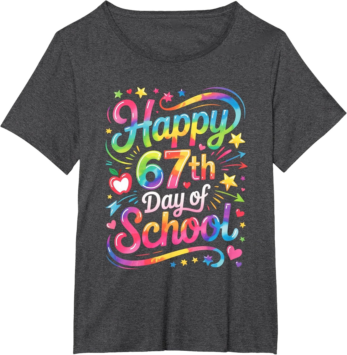 Happy 67 Days of School Meme100th Day of School Tie Dye T-Shirt - Dark Heather Grey