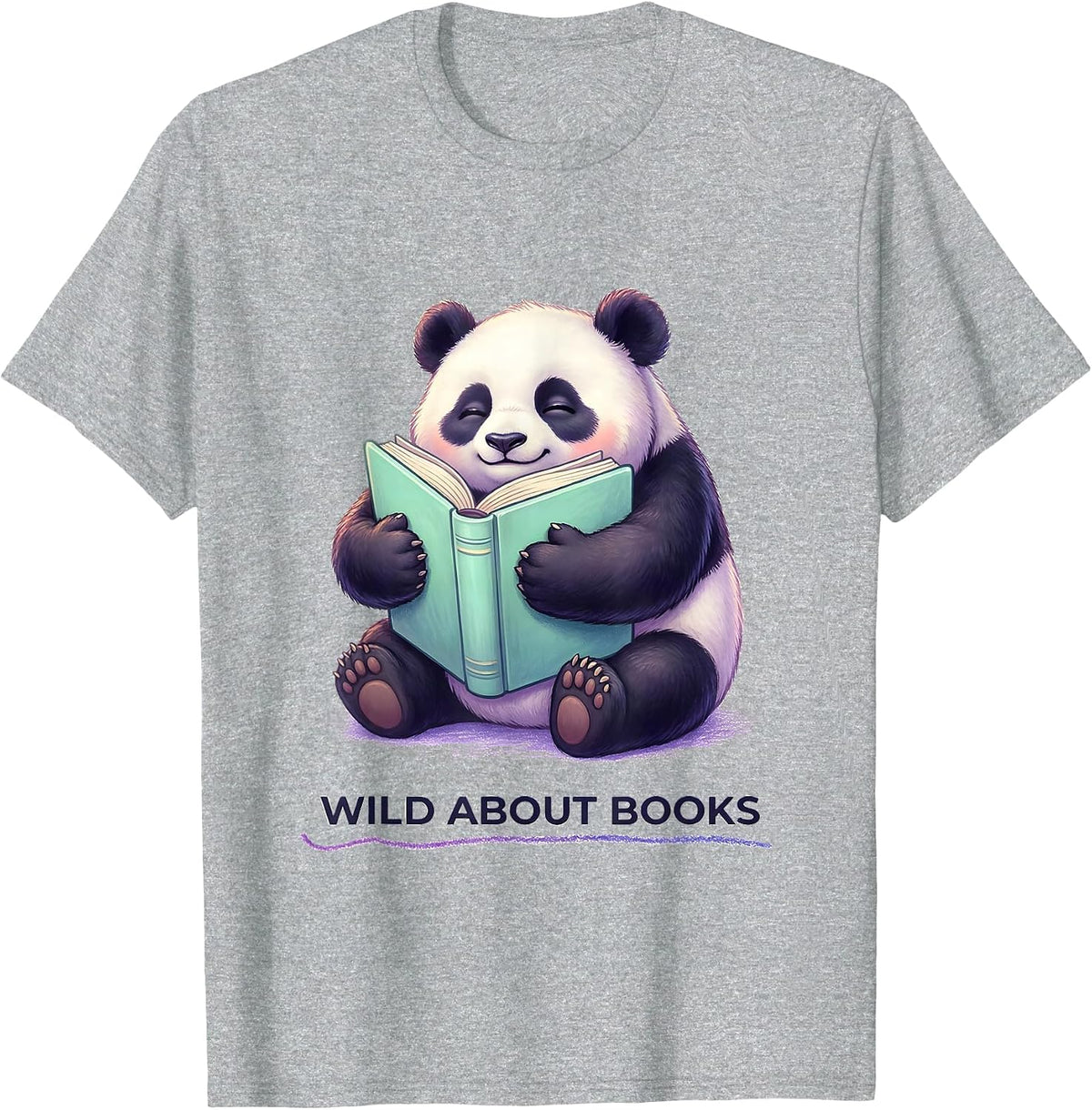 Men's Wild About Books Cute Kawaii Panda Teacher Back To School T-Shirt - Heather Grey
