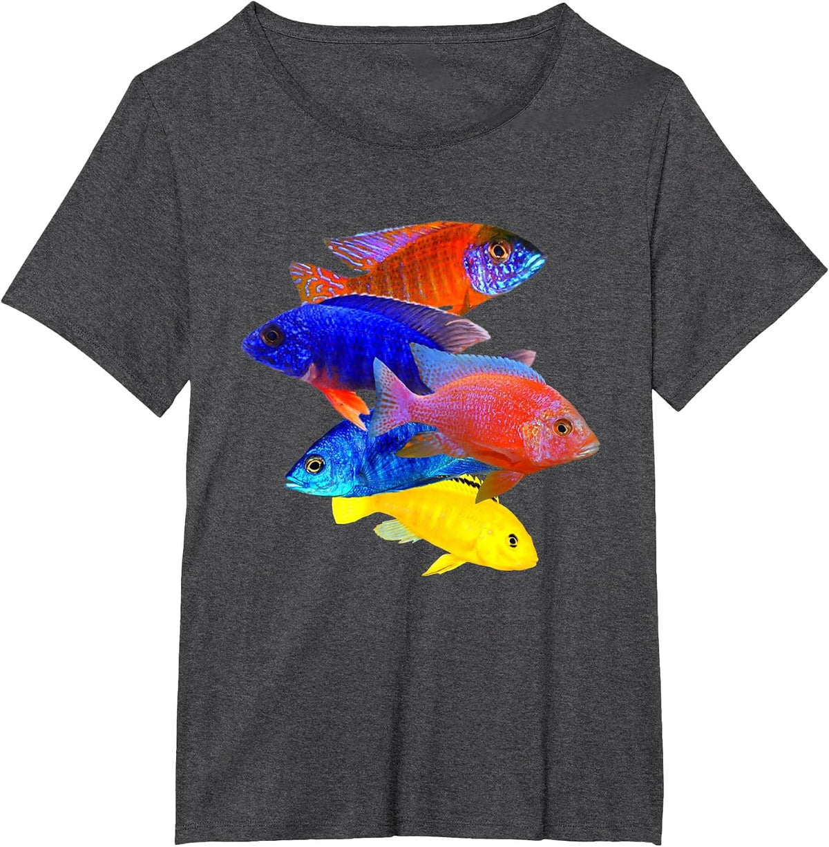 African Cichlids Peacock Cichlid Breeders Keepers Aquarium T-Shirt - Dark Heather Grey