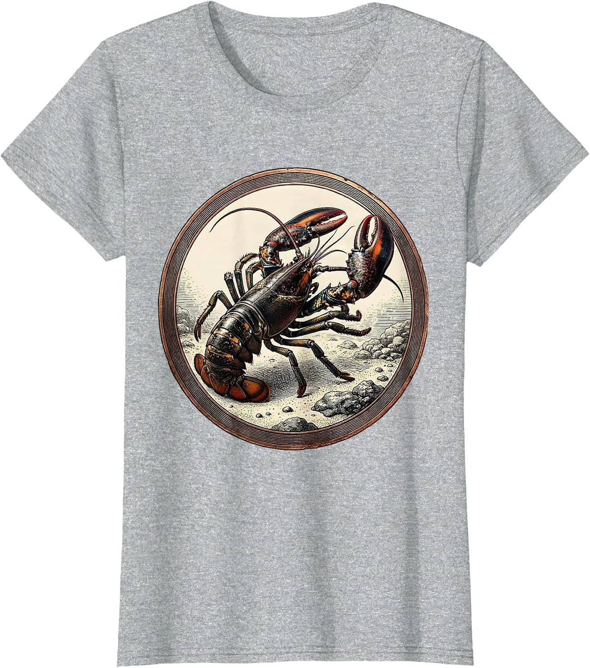 Lobster Silhouette Deep Ocean Floor Graphic T-Shirt - Heather Grey