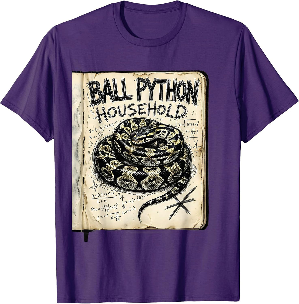Ball Python Household Hand-Sketched Snake Lover Humor T-Shirt - Purple