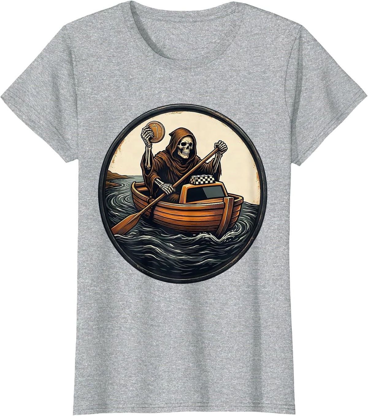 Charon Rowing God Myth Illustration Classic Humor T-Shirt - Heather Grey
