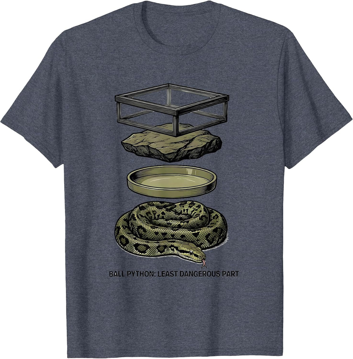 Ball Python: Least Dangerous Part Funny Snake Lover Meme T-Shirt - Heather Blue