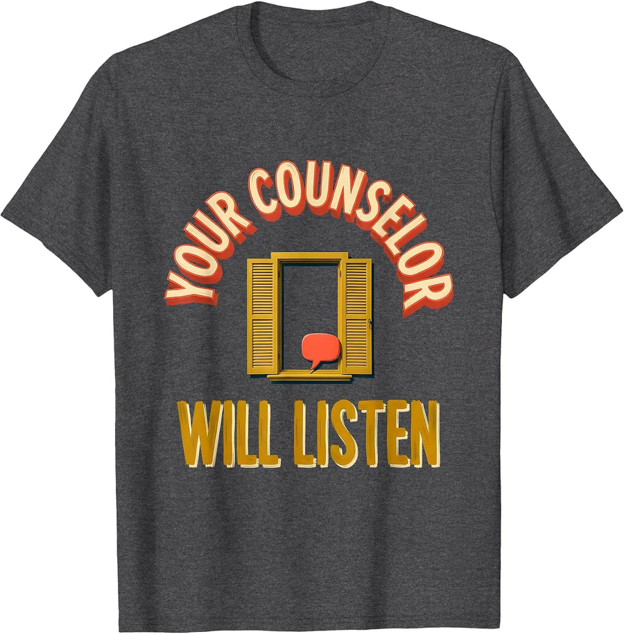 Men's Your Counselor Will Listen Groovy Retro School Counselor T-Shirt - Dark Heather Grey