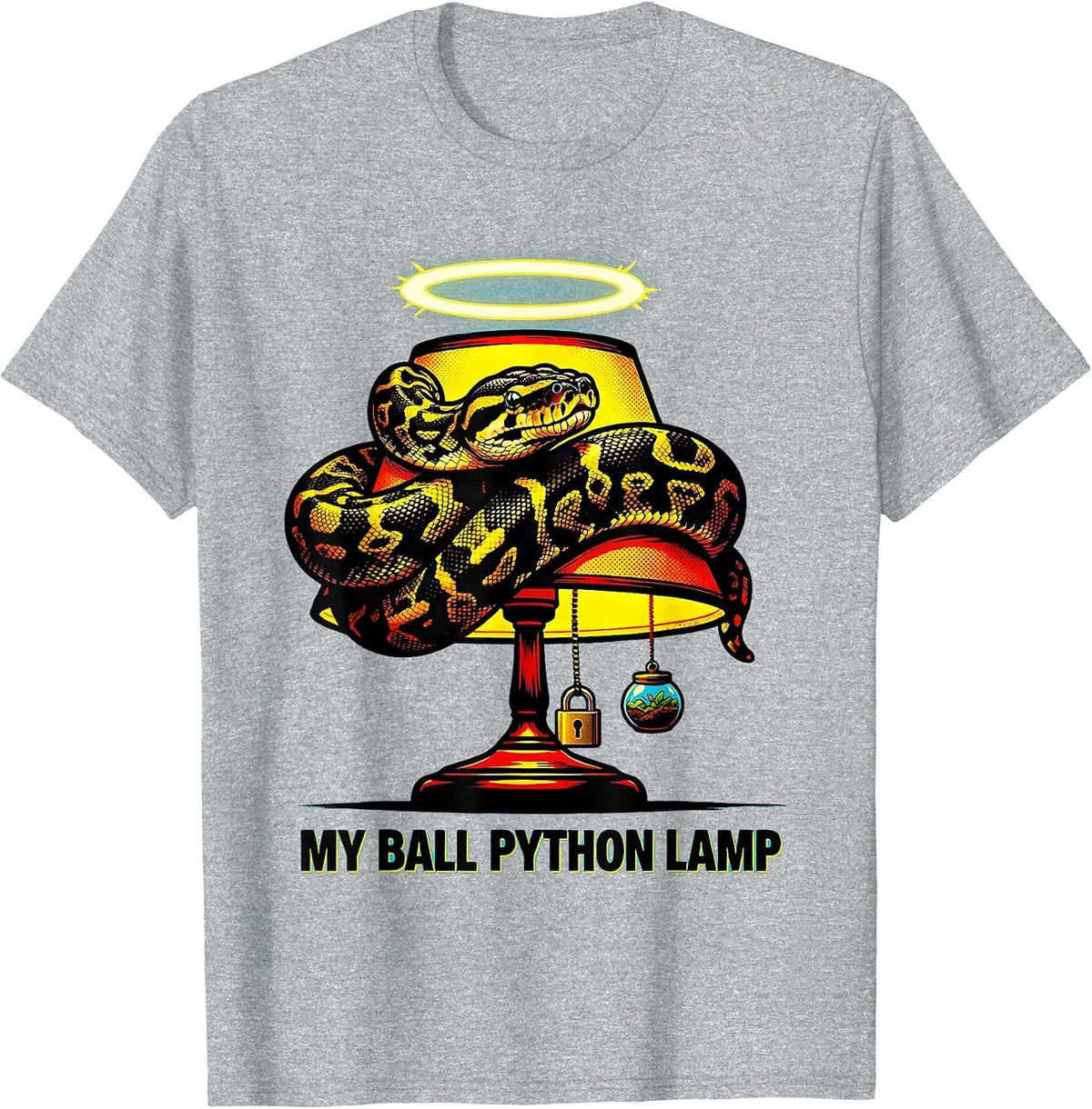 Men's My Ball Python Lamp Pop Art Reptile Owner Snake Humor T-Shirt - Heather Grey