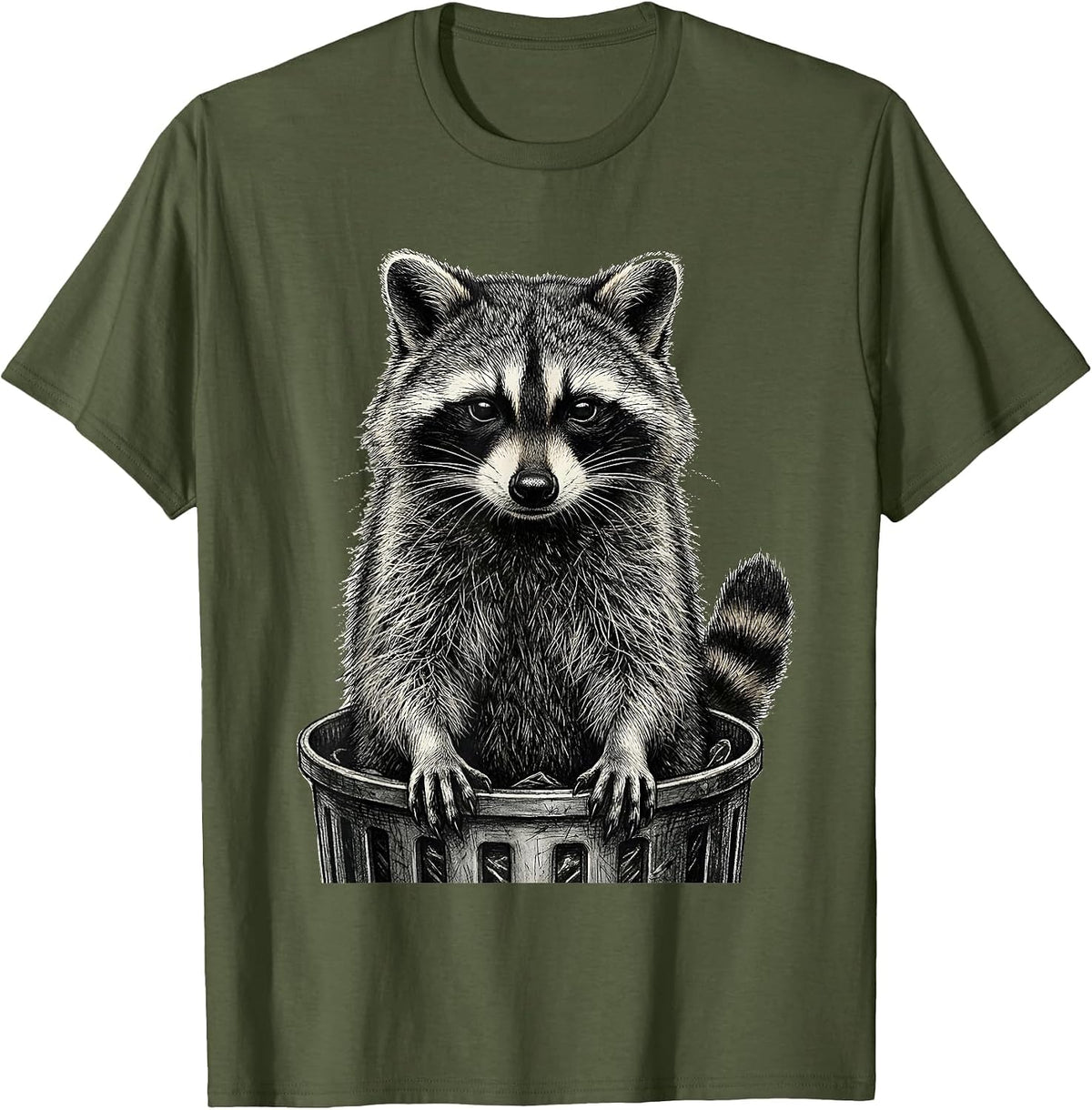 Men's Raccoon Trash-Panda Deadpan Humor Funny Animal Meme T-Shirt - Olive Green
