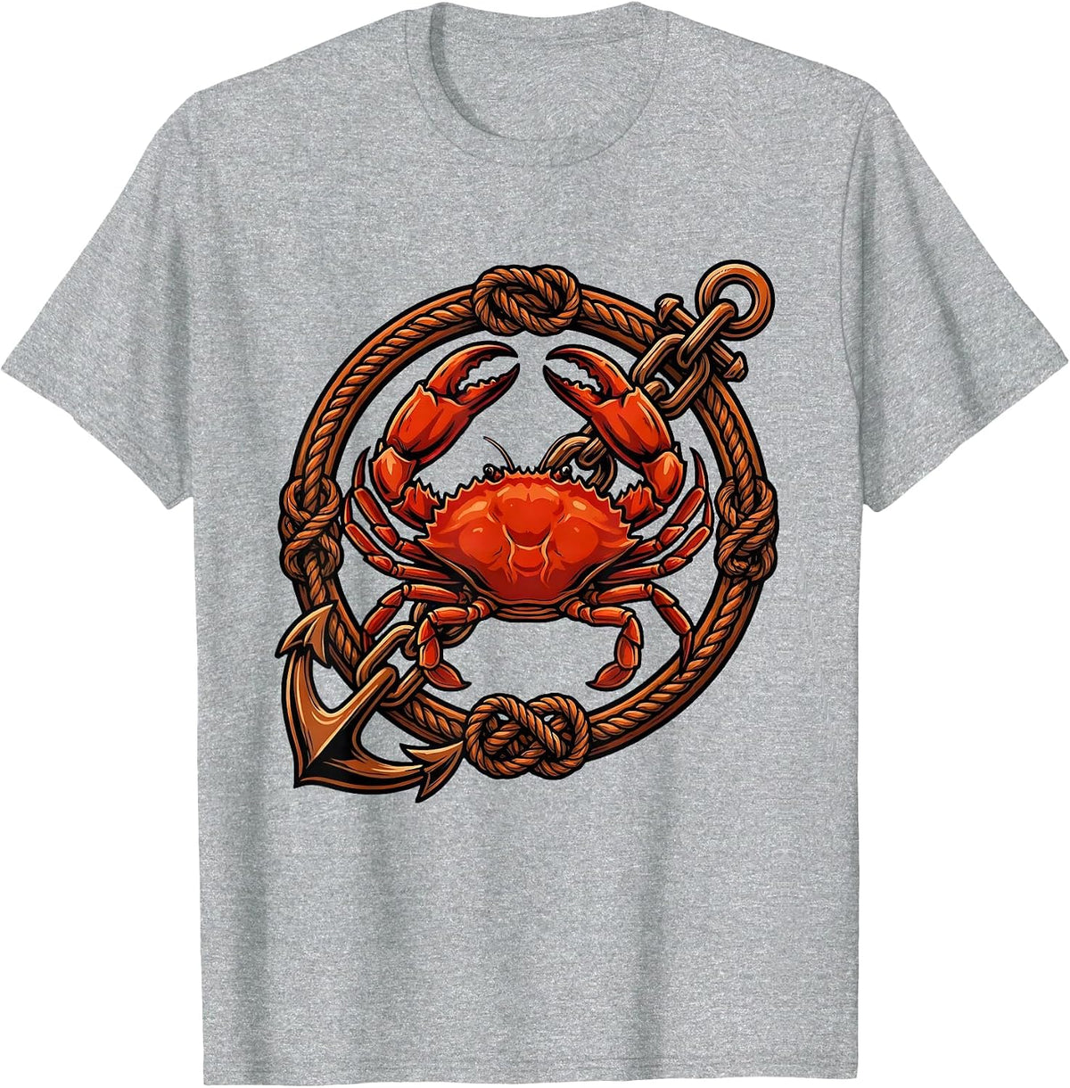 Men's Crab and Rusty Anchor Chain Nautical Graphic T-Shirt - Heather Grey