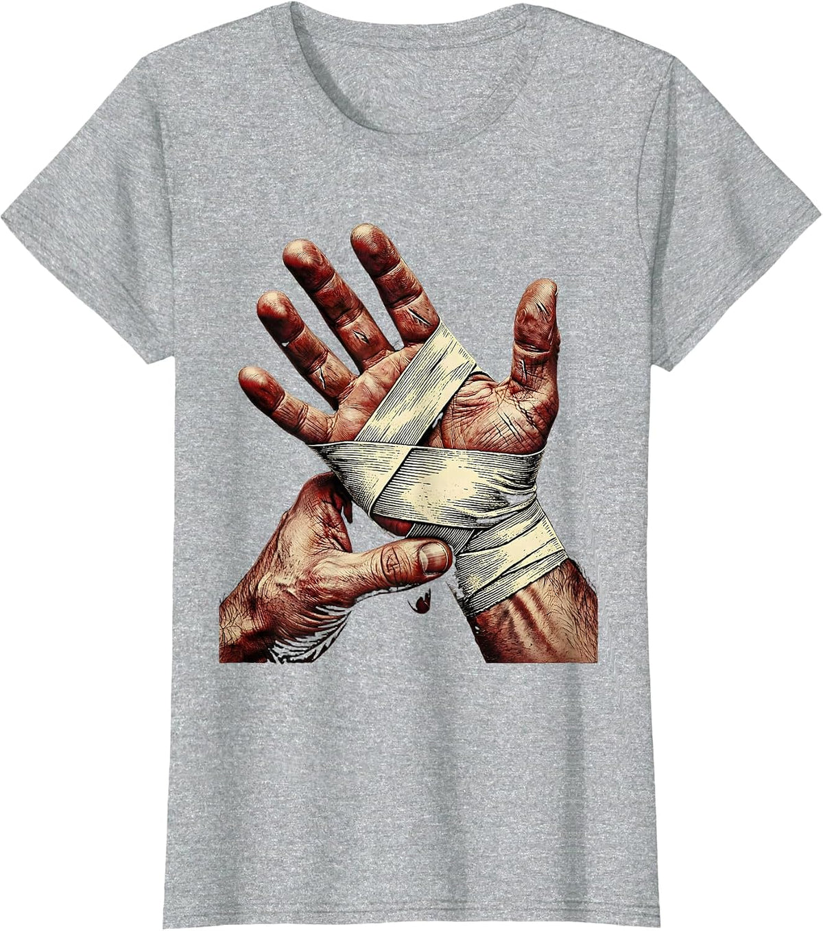 Boxer Wrapping Hands Before Fight Graphic T-Shirt - Heather Grey
