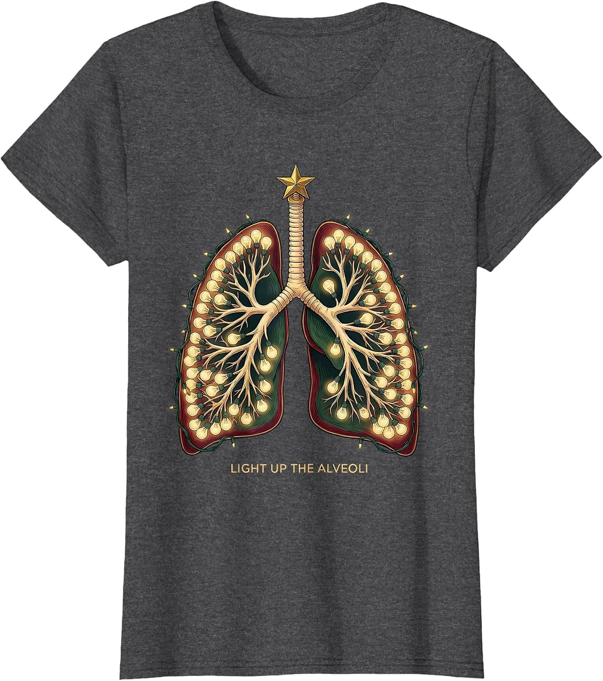 Women's Light Up The Alveoli Funny Respiratory Therapist Christmas T-Shirt - Dark Heather Grey