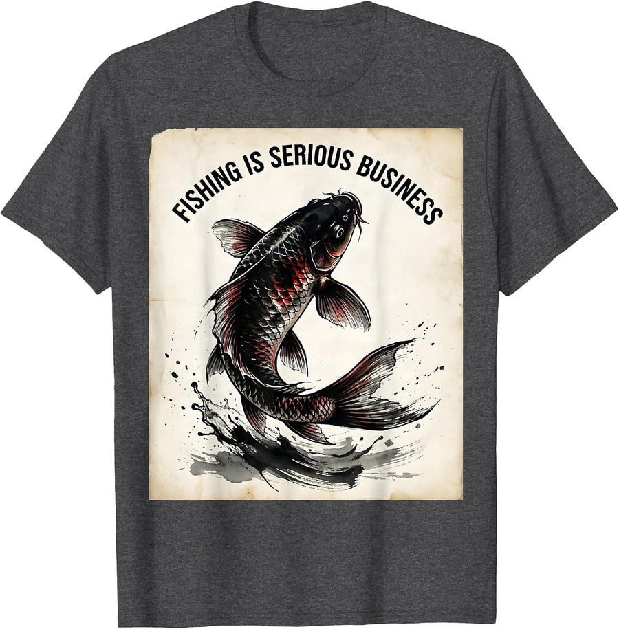 Men's Fishing Is Serious Business Angler Design T-Shirt - Dark Heather Grey