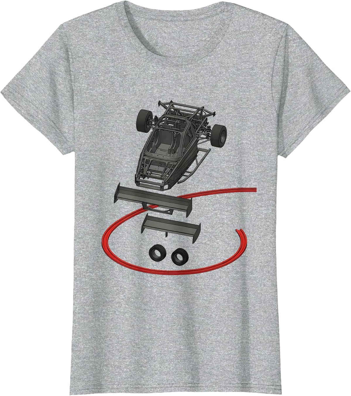 Women's Deconstructed Sprint Car Minimalist Drag Racing Enthusiast T-Shirt - Heather Grey