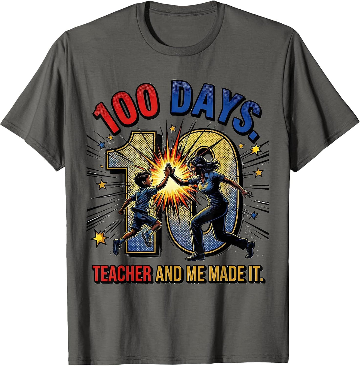 Men's 100 Days Teacher And Me Made It Funny Teacher Parent T-Shirt - Asphalt Grey
