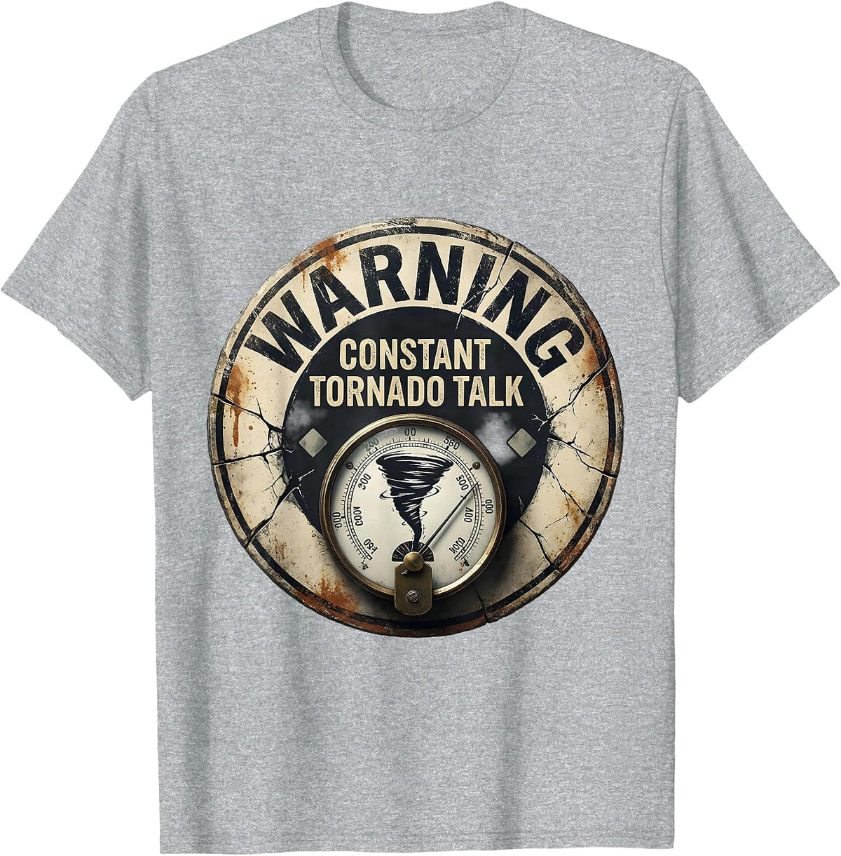 Men's Warning: Constant Tornado Talk Distressed Storm Chaser T-Shirt - Heather Grey