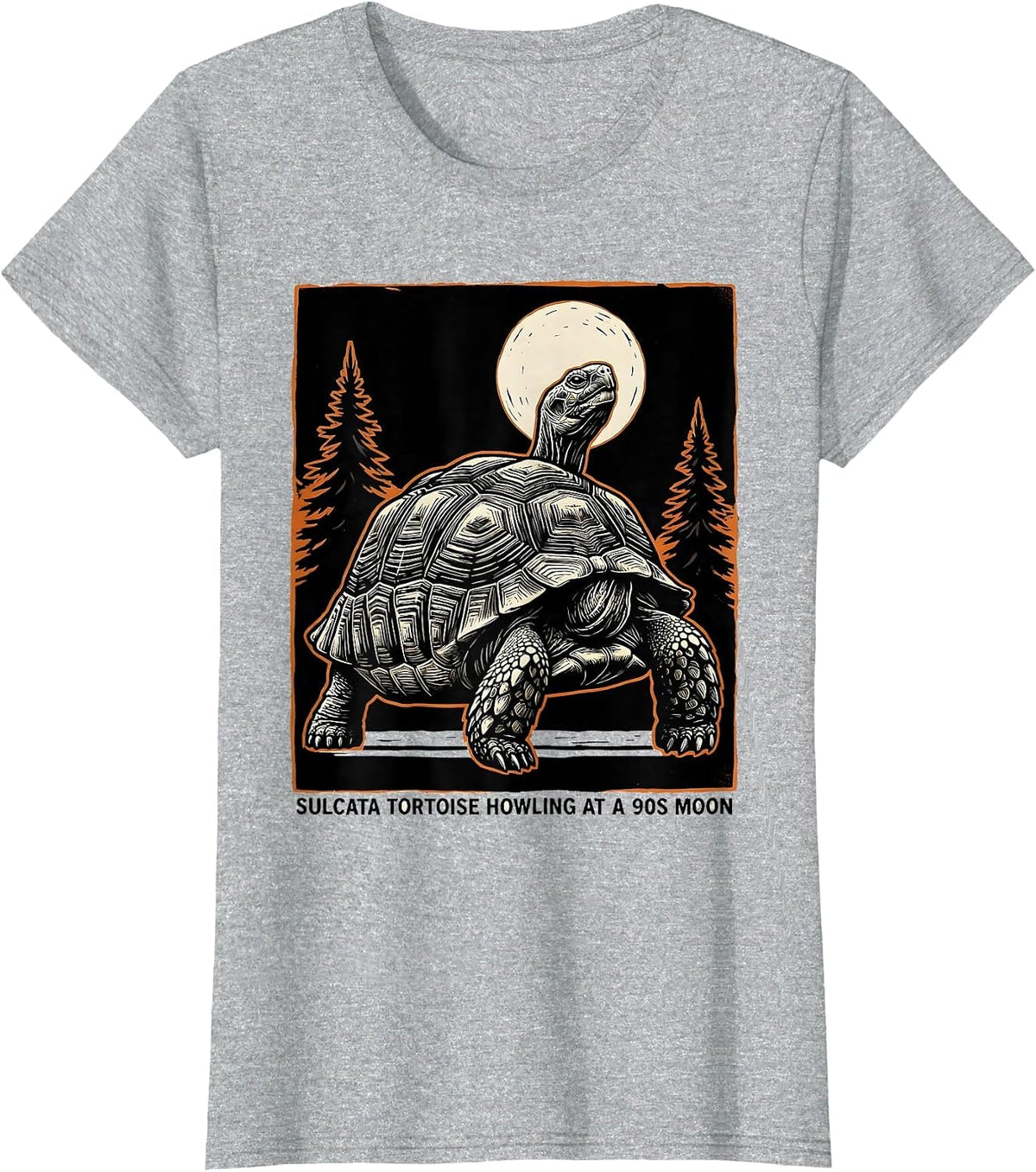 Women's Sulcata Tortoise Howling at a 90s Moon 90's Retro Pet Lover T-Shirt - Heather Grey