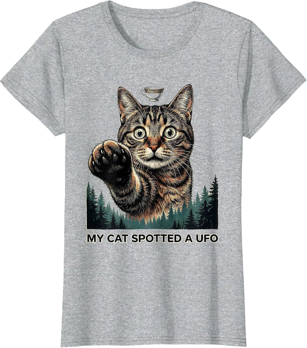 My Cat Spotted A UFO Funny Cat Meme Alien UFO Gifts T-Shirt - Heather Grey