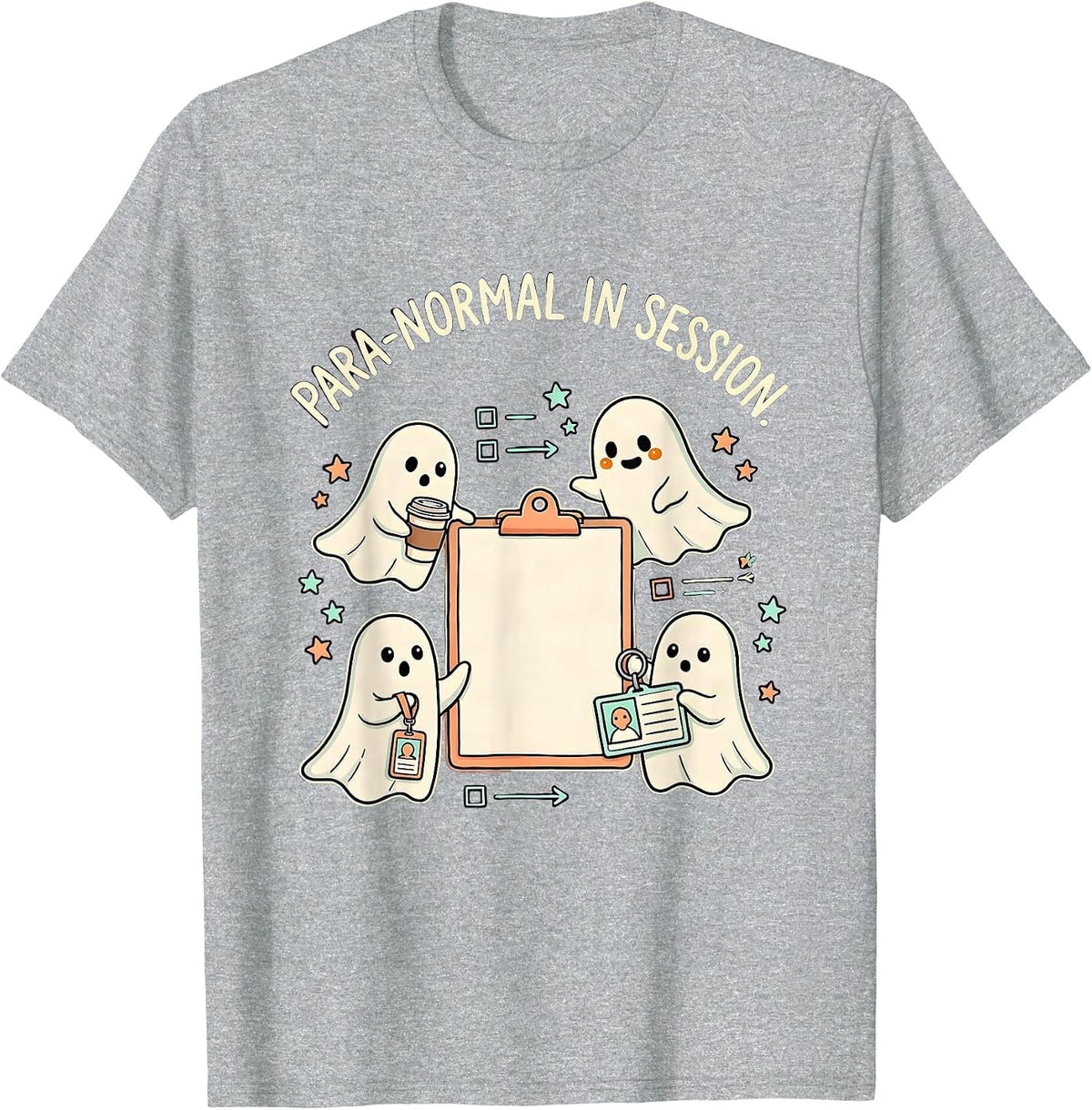 Men's Para-Normal In Session Kawaii Ghost SPED Paraprofessional T-Shirt - Heather Grey