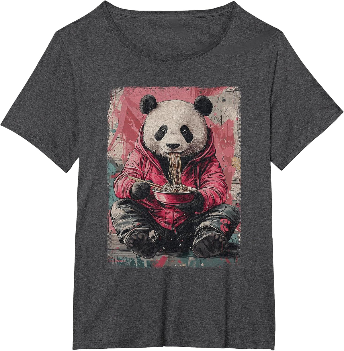 Cyberpunk Ramen Panda Y2K Manga Anime Japanese Streetwear T-Shirt - Dark Heather Grey
